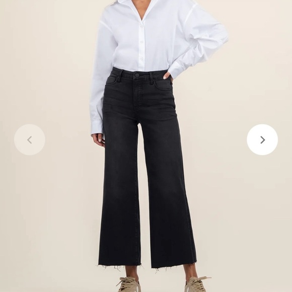 NWT Kut from the Kloth Black Glossy High arise Meg Fab Ab Wide Leg Pants SZ 8 - Picture 1 of 5